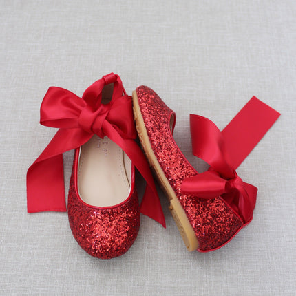 Rock Glitter Ballet Flats With Satin Ankle Strap
