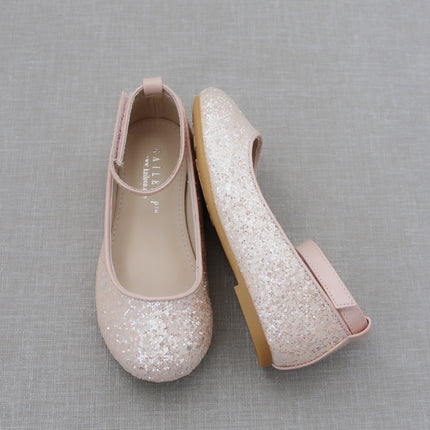 Rock Glitter Ballet Flats with Velcro Ankle Strap