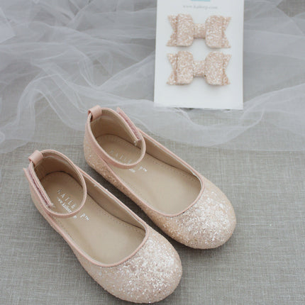 Rock Glitter Ballet Flats with Velcro Ankle Strap