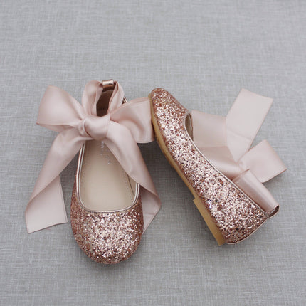 Rock Glitter Ballet Flats with Satin Ankle Strap