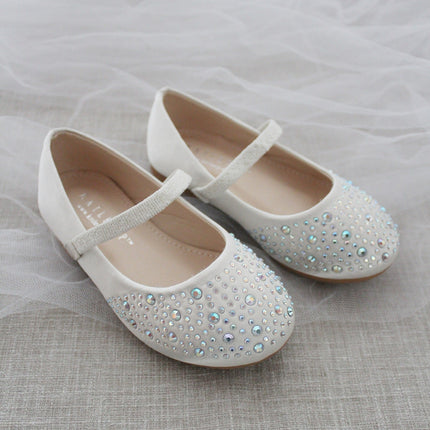 Satin Mary Jane Flats with Rhinestones Embellishment