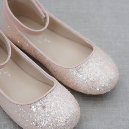 Rock Glitter Ballet Flats with Velcro Ankle Strap