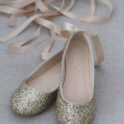 Rock Glitter Ballet Flats with Satin Ankle Strap