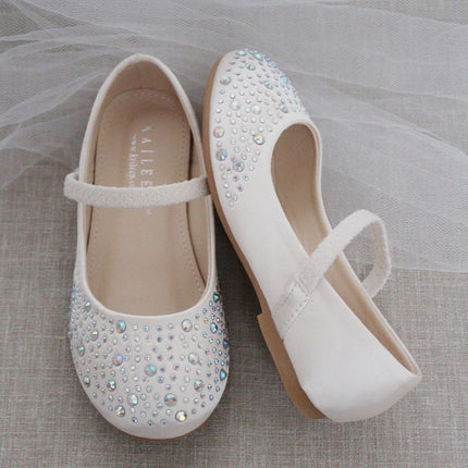 Satin Maryjane Flats With Rhinestones Embellishment