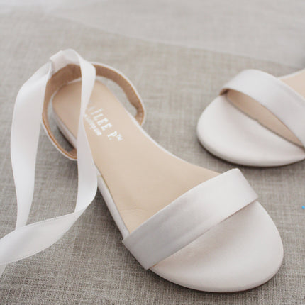 Girls Satin Flat Sandal with Ballerina Lace Up