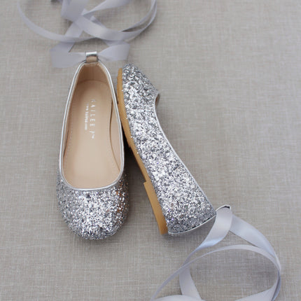 Rock Glitter Ballet Flats With Satin Ankle Strap