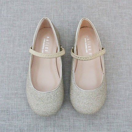 Gold Fine Glitter  Mary Jane Flats