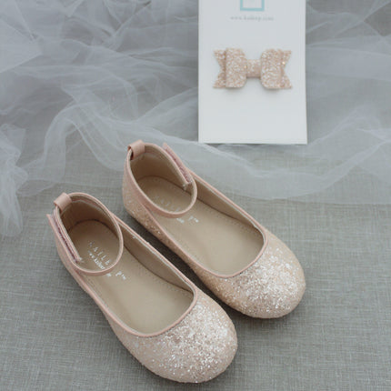 Rock Glitter Ballet Flats with Velcro Ankle Strap