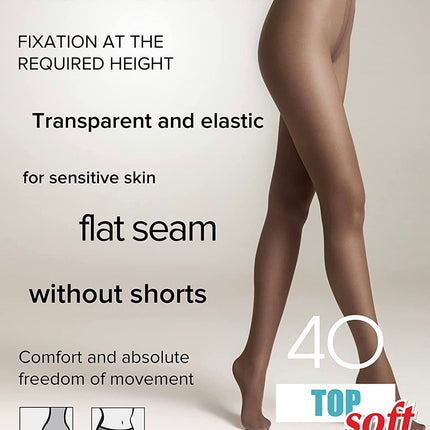 Conte Top Soft 40 Den - Classic Women's Tights Sheer to Waist T-top Low Waist Vitamin E (14С-37СП)
