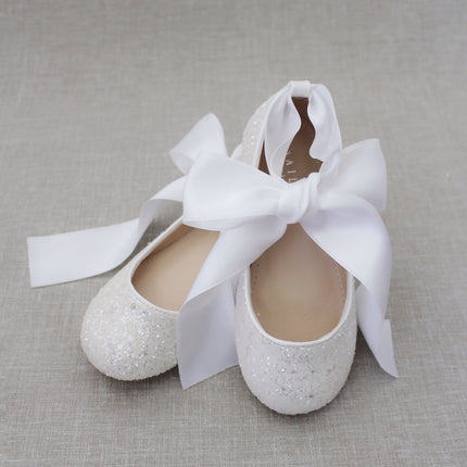 Rock Glitter Ballet Flats With Satin Ankle Strap