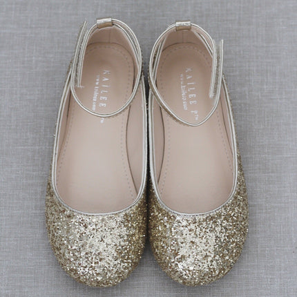 Rock Glitter Ballet Flats with Velcro Ankle Strap