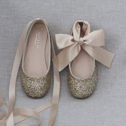 Rock Glitter Ballet Flats with Satin Ankle Strap