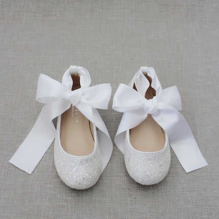 Rock Glitter Ballet Flats With Satin Ankle Strap