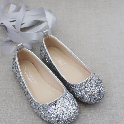 Rock Glitter Ballet Flats With Satin Ankle Strap