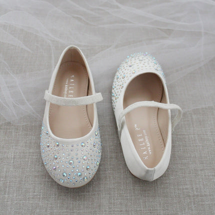 Satin Mary Jane Flats with Rhinestones Embellishment
