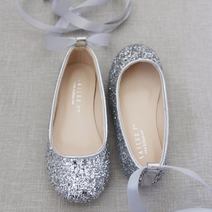 Rock Glitter Ballet Flats With Satin Ankle Strap