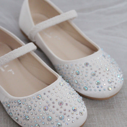 Satin Maryjane Flats With Rhinestones Embellishment