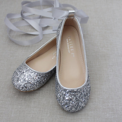 Rock Glitter Ballet Flats With Satin Ankle Strap