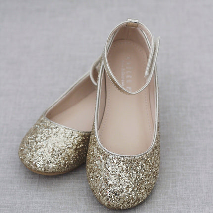 Rock Glitter Ballet Flats with Velcro Ankle Strap