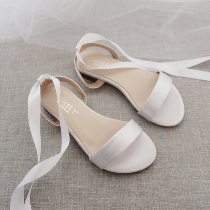 Girls Satin Flat Sandal with Ballerina Lace Up