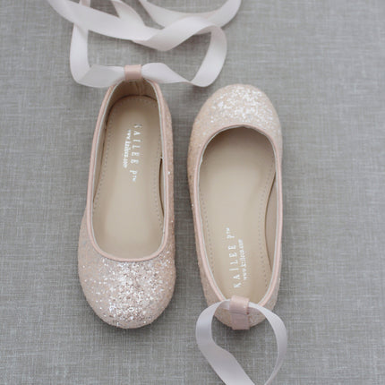 Rock Glitter Ballet Flats with Satin Ankle Strap