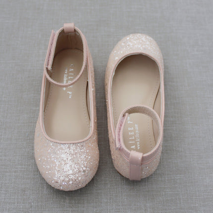 Rock Glitter Ballet Flats with Velcro Ankle Strap