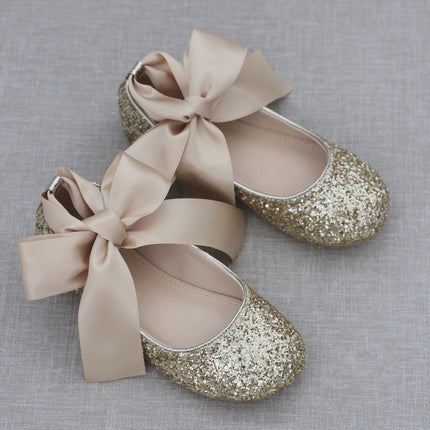 Rock Glitter Ballet Flats with Satin Ankle Strap