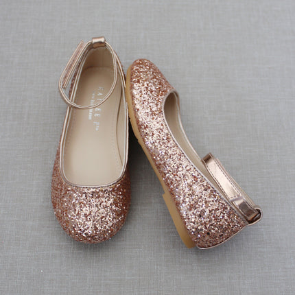 Rock Glitter Ballet Flats with Velcro Ankle Strap