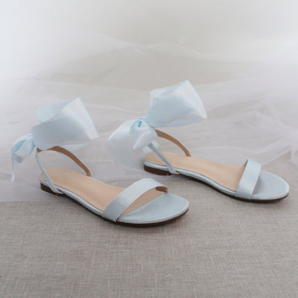 Girls Satin Flat Sandal with Wrapped Satin Tie