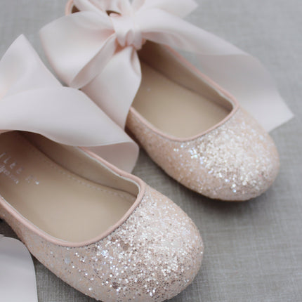 Rock Glitter Ballet Flats with Satin Ankle Strap