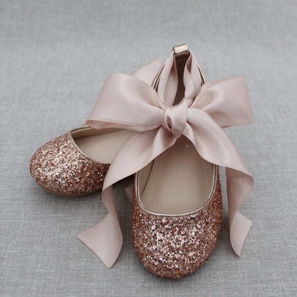 Rock Glitter Ballet Flats with Satin Ankle Strap