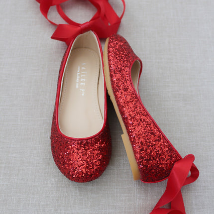 Rock Glitter Ballet Flats With Satin Ankle Strap