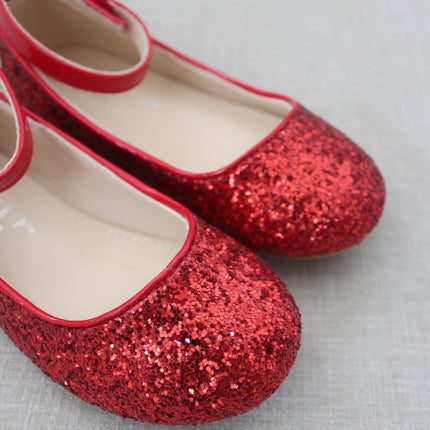 Rock Glitter Ballet Flats with Velcro Ankle Strap