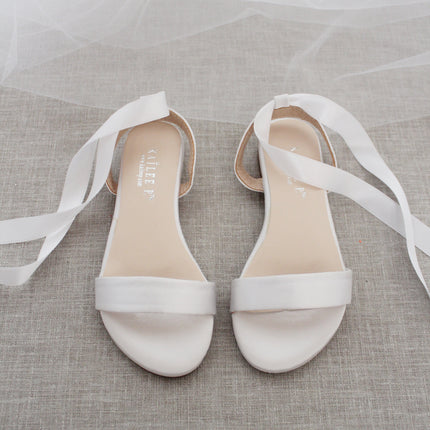Girls Satin Flat Sandal with Ballerina Lace Up