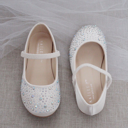 Satin Maryjane Flats With Rhinestones Embellishment