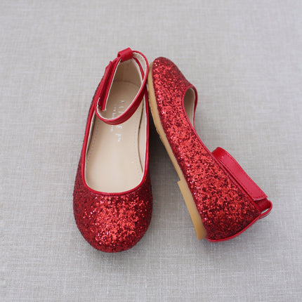 Rock Glitter Ballet Flats with Velcro Ankle Strap