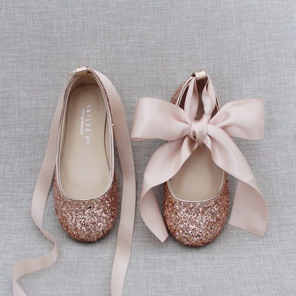 Rock Glitter Ballet Flats with Satin Ankle Strap