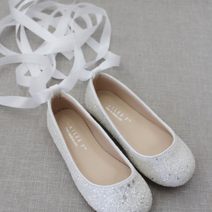 Rock Glitter Ballet Flats With Satin Ankle Strap