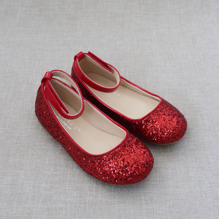Rock Glitter Ballet Flats with Velcro Ankle Strap
