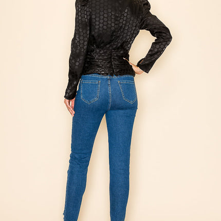Long Sleeves V neck Top Polka Dot Print