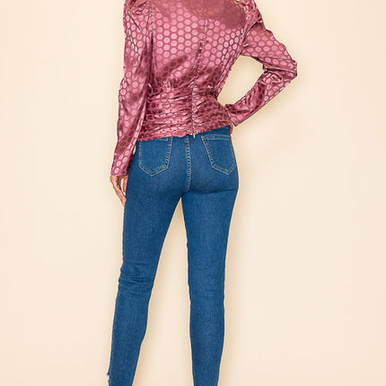 Long Sleeves V neck Top Polka Dot Print