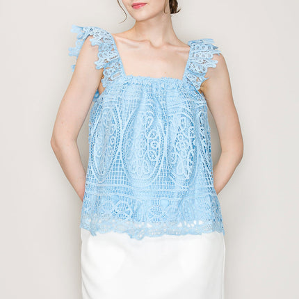 Sleeveless Linen Lace Top