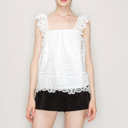 Sleeveless Linen Lace Top