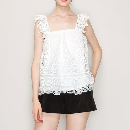 Sleeveless Linen Lace Top