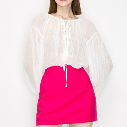 Long sleeve dots jacquard chiffon blouse top