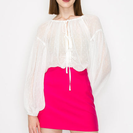 Long sleeve dots jacquard chiffon blouse top