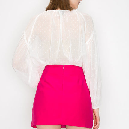 Long sleeve dots jacquard chiffon blouse top