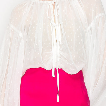 Long sleeve dots jacquard chiffon blouse top