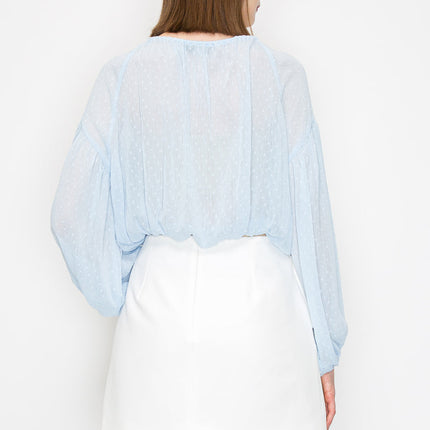Long sleeve dots jacquard chiffon blouse top