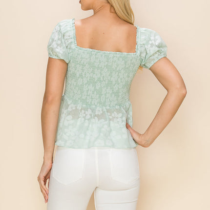 Floral print top with front slits and ties
